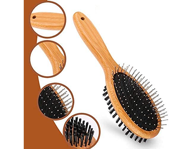Western Era Eco Friendly Wood Pet Grooming & Deshedding Double Sided Pin & Bristle Brush for Long or Short haired Dogs and Cats (Small) - Image 2