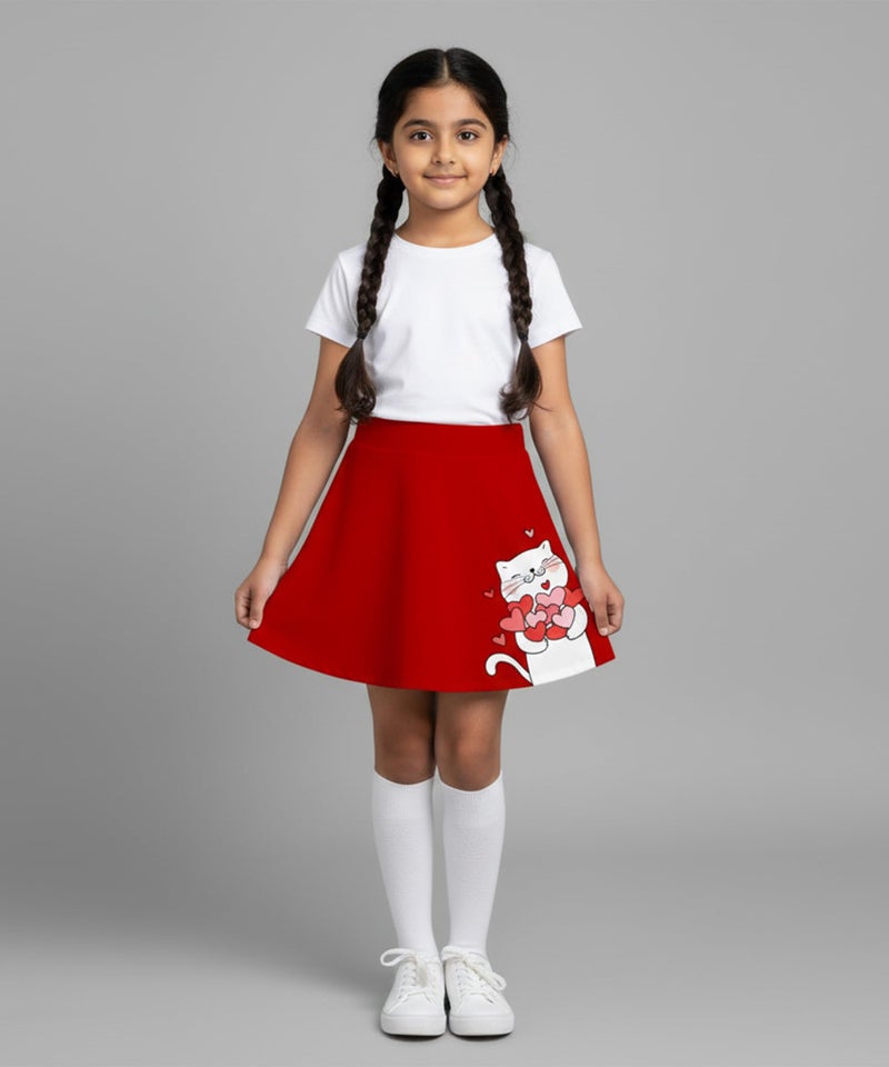 KYDA KIDS® Girls 100% Pure Cotton Skater Skirt with Attached Inner Shorts | Ideal for Summer Sports, Play & Casual Wear | Comfortable Fit for Girls Aged 15–16 Years Red - Image 3