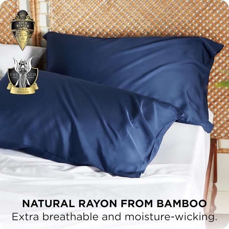 Bedsure Cooling Pillow Case Queen Size 2 Pack - Rayon Made from Bamboo, Navy Chill Pillowcase, Soft & Breathable Pillow Covers with Envelope Closure, Gift for Hot Sleepers in Summer, 20x30 Inches - Image 3
