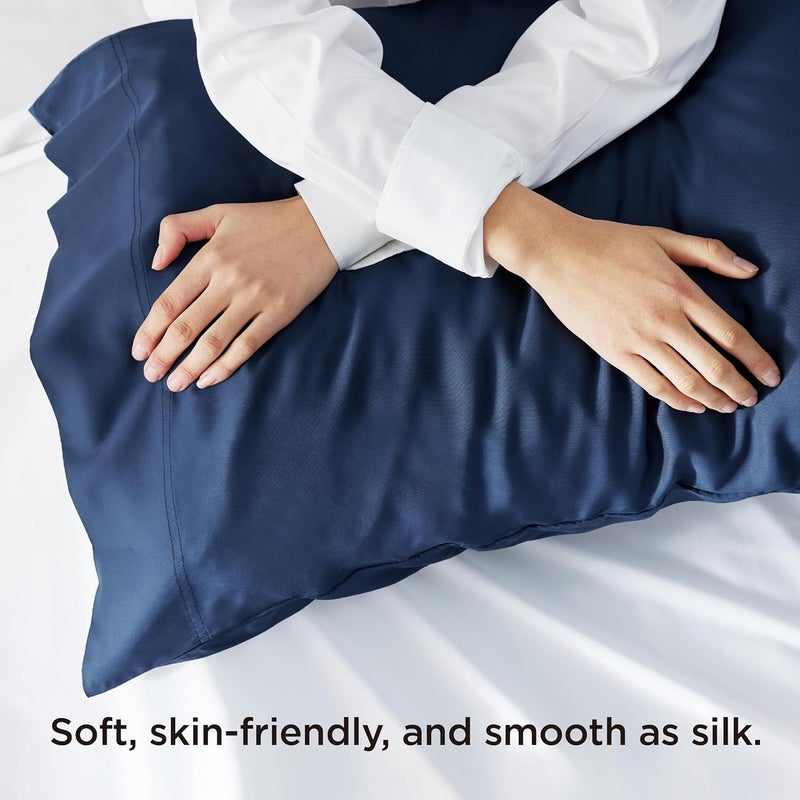 Bedsure Cooling Pillow Case Queen Size 2 Pack - Rayon Made from Bamboo, Navy Chill Pillowcase, Soft & Breathable Pillow Covers with Envelope Closure, Gift for Hot Sleepers in Summer, 20x30 Inches - Image 4
