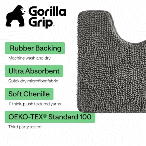 GORILLA GRIP Bathroom Rug Sets Soft Chenille 2 Piece Area Rugs Set Toilet Base Mat and 30x20 Carpet Absorbent Microfiber Washable Mats Dry Quickly Home Dcor and Bath Room Accessories Charcoal - Image 3