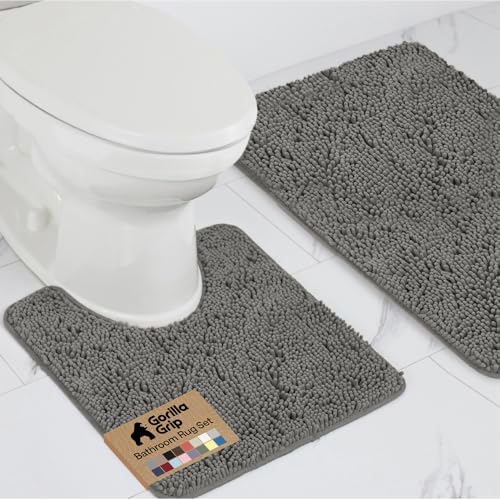 GORILLA GRIP Bathroom Rug Sets Soft Chenille 2 Piece Area Rugs Set Toilet Base Mat and 30x20 Carpet Absorbent Microfiber Washable Mats Dry Quickly Home Dcor and Bath Room Accessories Charcoal - Image 1