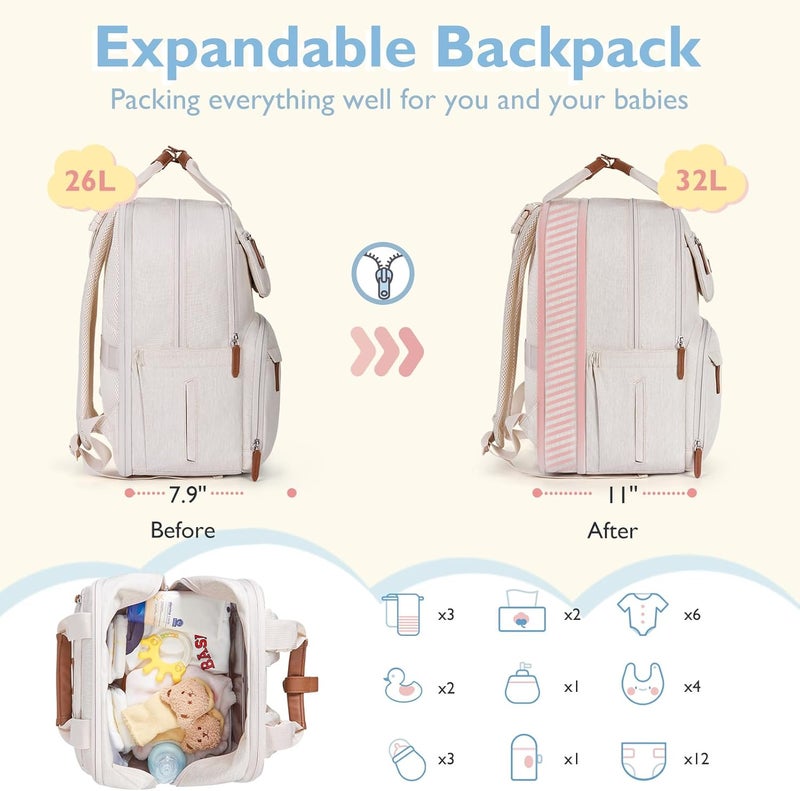 mommore Diaper Bag Backpack, Extra Large Diaper Bag for 2 Kids/Twins with Changing Pad for Travel Outdoors - Image 2