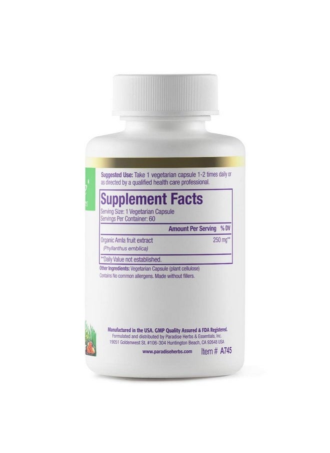 Paradise Herbs - Organic Amla Extract With Vitamin C Ayurvedic Rejuvenator Gluten Free Non Gmo Vegan 60 Capsules - Image 1