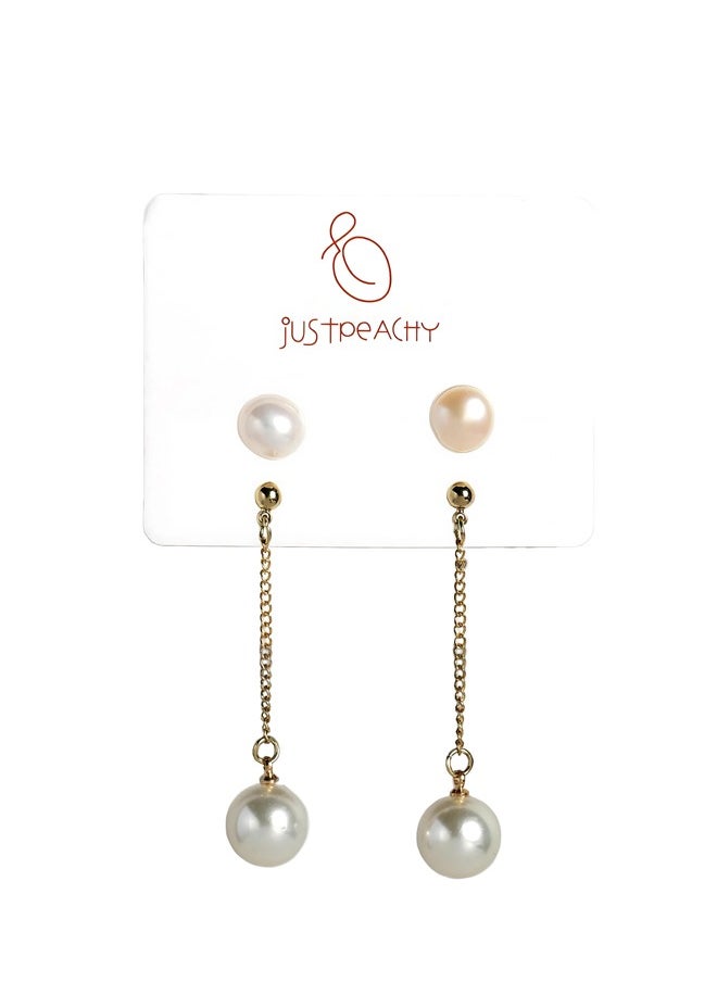 Just Peachy Just Peachy Spherical Stud & Drop Earrings Set ? White Gold-Plated, AD Studded Design, Elegant & Modern Jewelry, Versatile for Any Occasion, Comfortable Fit  - Image 1