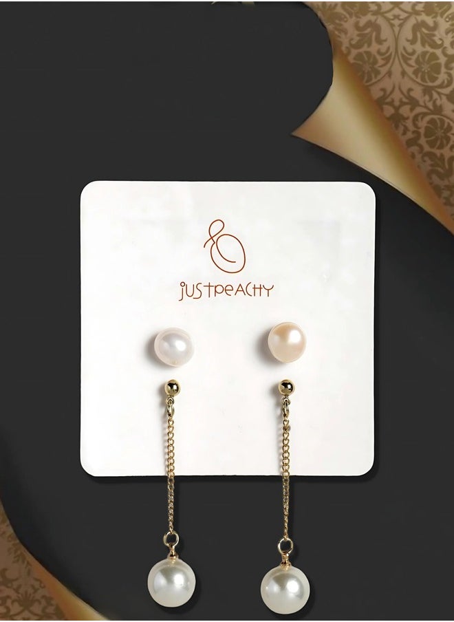 Just Peachy Just Peachy Spherical Stud & Drop Earrings Set ? White Gold-Plated, AD Studded Design, Elegant & Modern Jewelry, Versatile for Any Occasion, Comfortable Fit  - Image 3