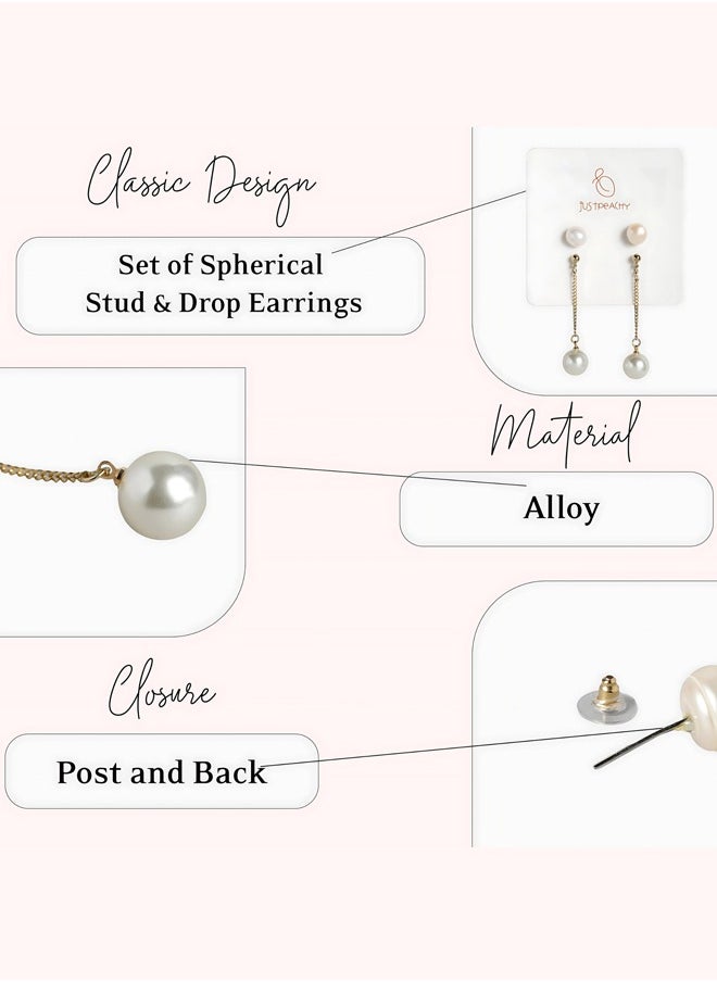 Just Peachy Just Peachy Spherical Stud & Drop Earrings Set ? White Gold-Plated, AD Studded Design, Elegant & Modern Jewelry, Versatile for Any Occasion, Comfortable Fit  - Image 4