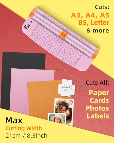 Firbon Pink A5 Paper Cutter, Straight Small Paper Trimmer with Side Ruler for Scrapbooking Craft, Paper, Coupon, Label, Cardstock - Image 4