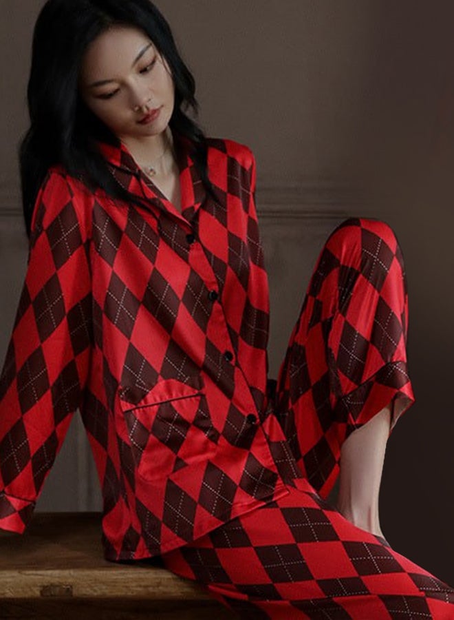 MARGOUN Women's Pajamas Sets Sleepwear Long Sleeve top and Bottom classic Check Red Plaid PJs Sets - Image 1