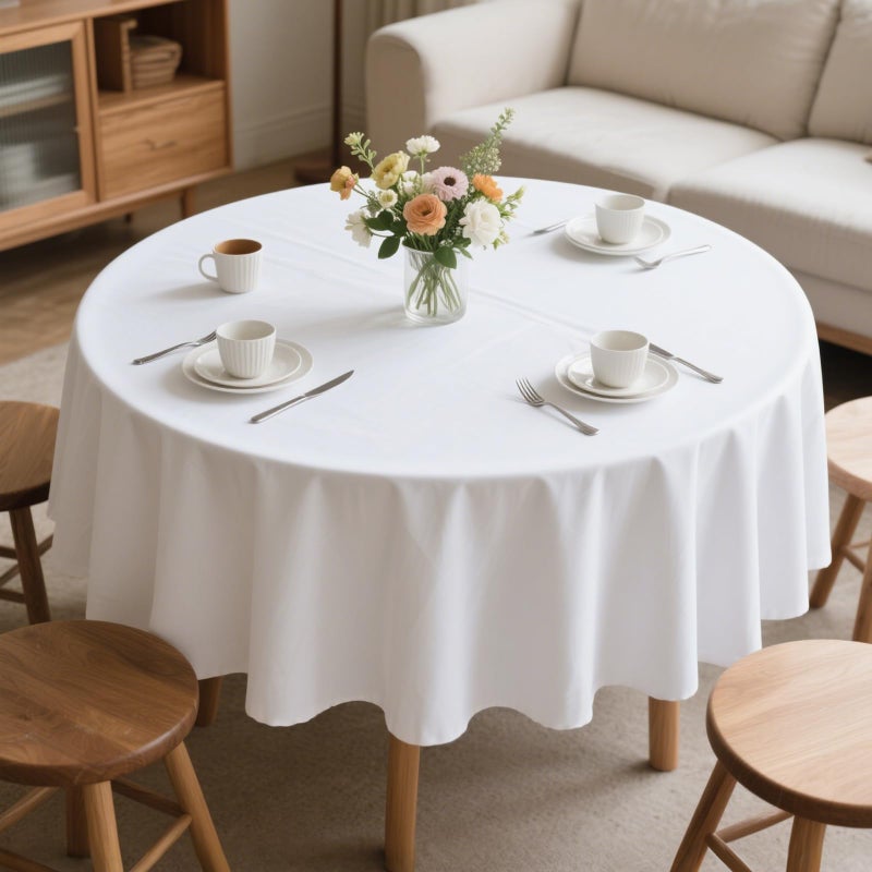 MRJ 70 Inch Round Tablecloths White Washable Fabric Waterproof Wrinkle Free Polyester Table Cover for Dining Table Tea Table Garden - Image 1