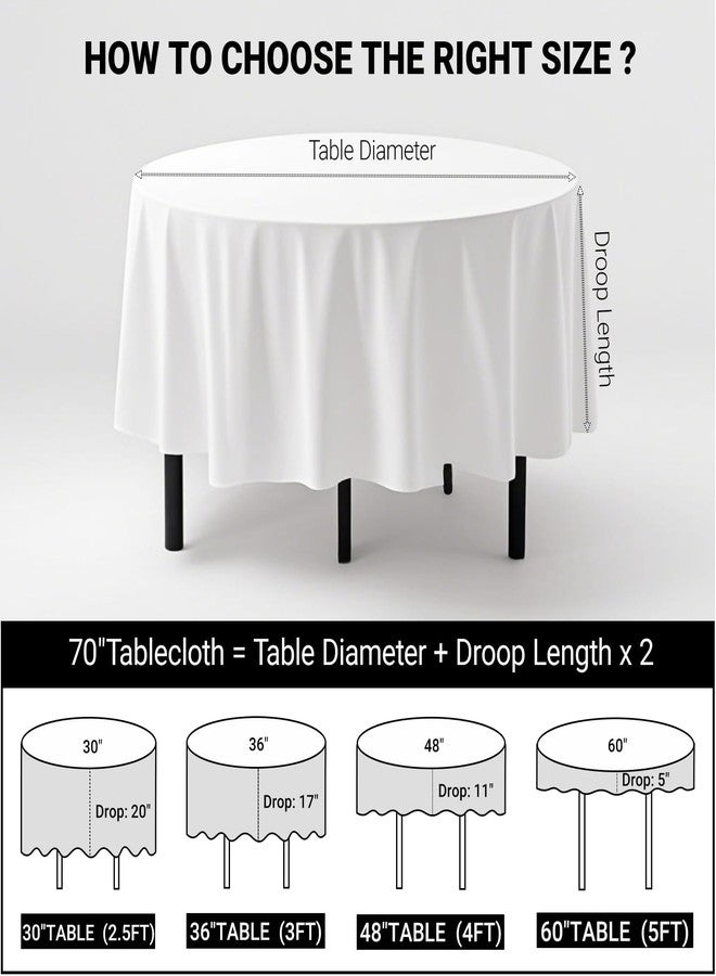 MRJ 70 Inch Round Tablecloths White Washable Fabric Waterproof Wrinkle Free Polyester Table Cover for Dining Table Tea Table Garden - Image 2