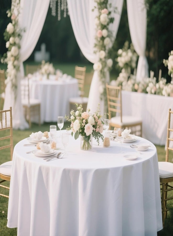 MRJ 70 Inch Round Tablecloths White Washable Fabric Waterproof Wrinkle Free Polyester Table Cover for Dining Table Tea Table Garden - Image 5