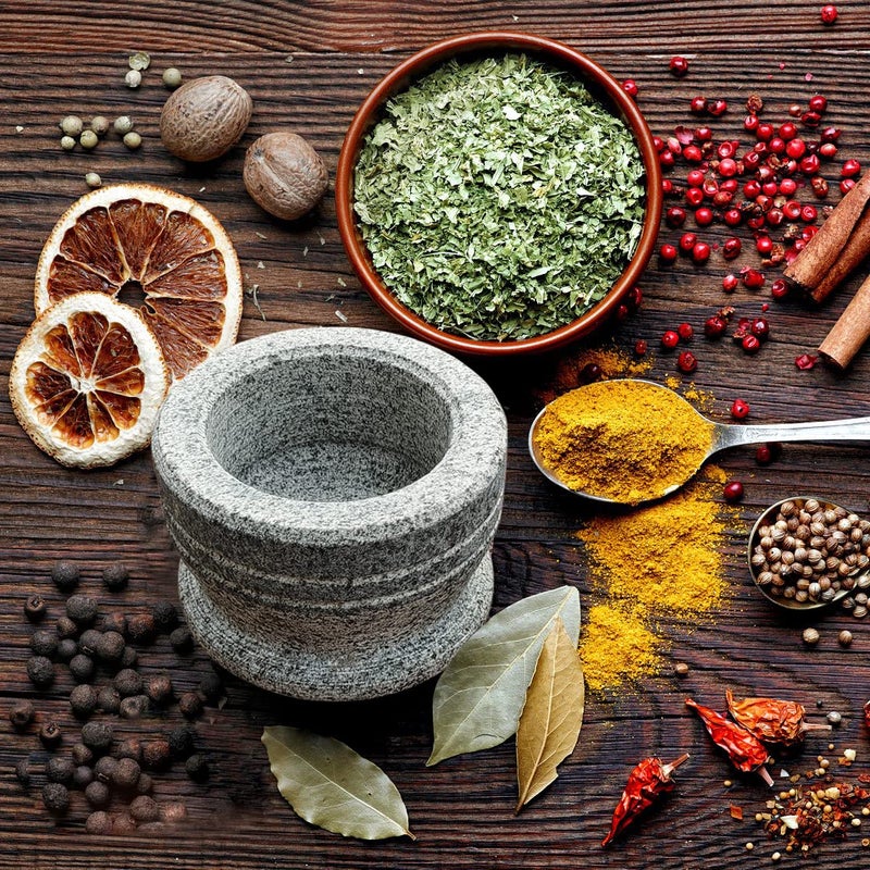 EZAHK Stone Mortar and Pestle Set 13 cm Width 13 cm Height Unpolished Stone Heavy Duty Spices Large Mortar Pestles - Image 2