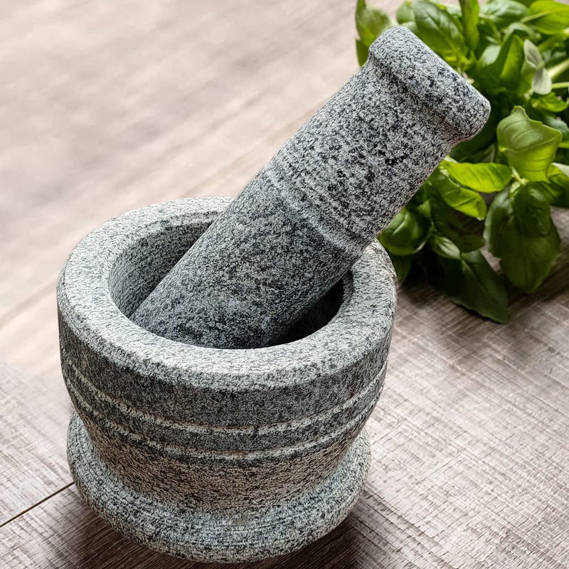 EZAHK Stone Mortar and Pestle Set 13 cm Width 13 cm Height Unpolished Stone Heavy Duty Spices Large Mortar Pestles - Image 3