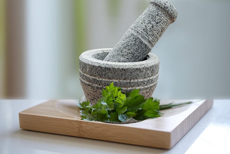 EZAHK Stone Mortar and Pestle Set 13 cm Width 13 cm Height Unpolished Stone Heavy Duty Spices Large Mortar Pestles - Image 4