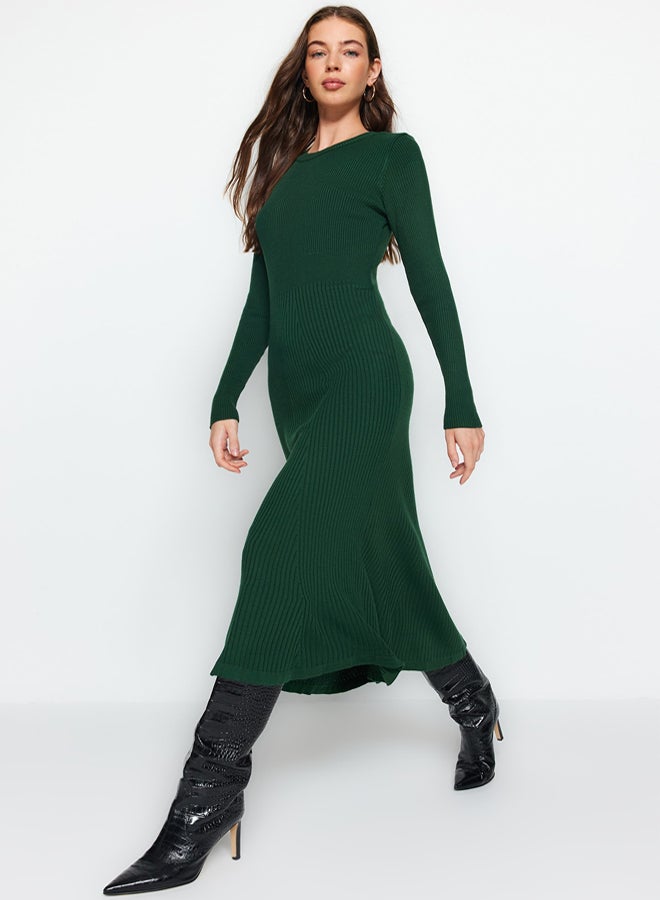 trendyol Emerald Green Midi Knitwear Crew Neck Dress - Image 1