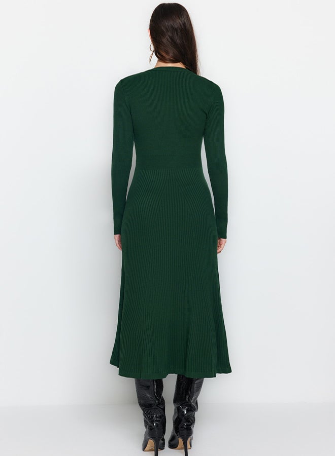 trendyol Emerald Green Midi Knitwear Crew Neck Dress - Image 5