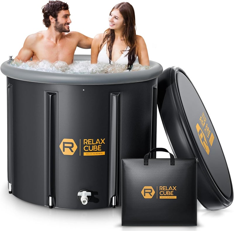 RelaxCube حوض استحمام ثلجي للرياضيين، 116 جالون حوض غمر بارد XL للتعافي والعلاج بالماء البارد، حوض ثلجي محمول متعدد الطبقات في الهواء الطلق، حوض استحمام ثلجي قابل للنفخ في المنزل - Image 1