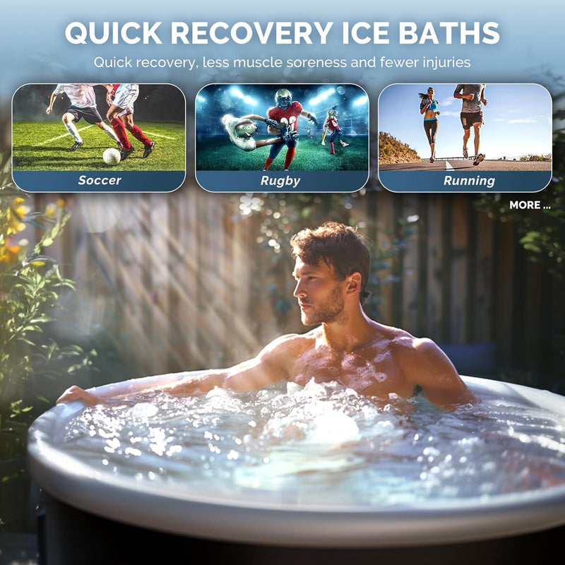 RelaxCube حوض استحمام ثلجي للرياضيين، 116 جالون حوض غمر بارد XL للتعافي والعلاج بالماء البارد، حوض ثلجي محمول متعدد الطبقات في الهواء الطلق، حوض استحمام ثلجي قابل للنفخ في المنزل - Image 5