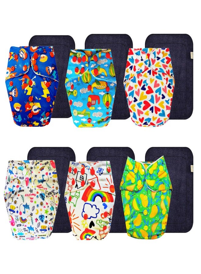 حفاضات قماشية فاخرة من دمبلدو مع حشوة سوداء (عبوة من 6 قطع) | مضادة للحساسية | وسادة ماصة بست طبقات | مناسبة للسفر | مثالية للأطفال الصغار | من 3 أشهر إلى 3 سنوات | للجنسين - Image 1
