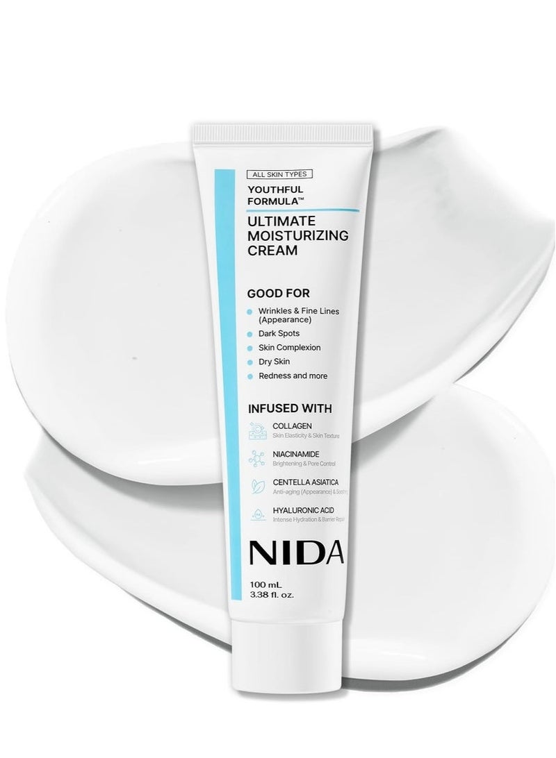 نيدا يوثفول فورمولا™ كريم الترطيب النهائي | 3.38 أونصة سائلة (100 مل) | سينتيلا أسياتيكا + نياسيناميد + حمض الهيالورونيك + كولاجين | يستهدف التجاعيد والخطوط الدقيقة والبقع الداكنة والجفاف والاحمرار | الكل في واحد لمكافحة الشيخوخة والإصلاح - Image 1
