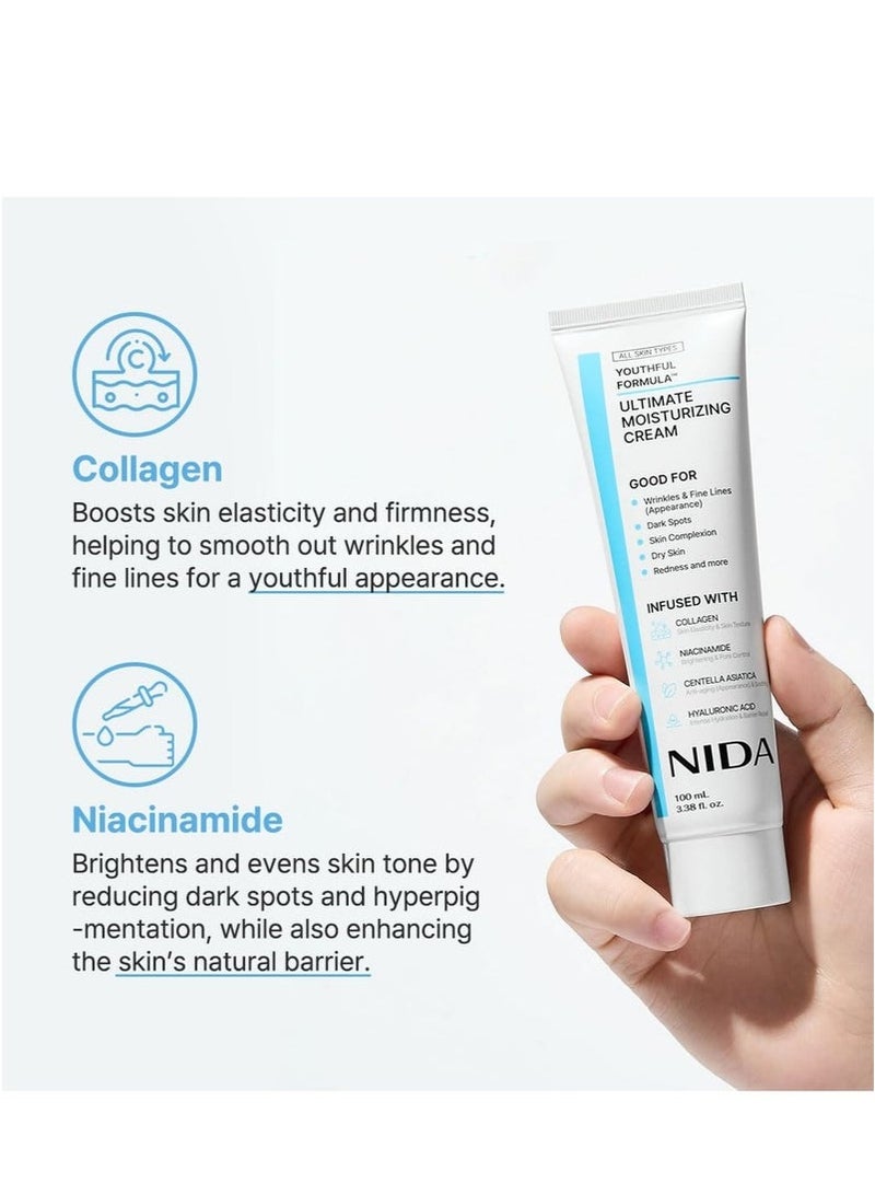 نيدا يوثفول فورمولا™ كريم الترطيب النهائي | 3.38 أونصة سائلة (100 مل) | سينتيلا أسياتيكا + نياسيناميد + حمض الهيالورونيك + كولاجين | يستهدف التجاعيد والخطوط الدقيقة والبقع الداكنة والجفاف والاحمرار | الكل في واحد لمكافحة الشيخوخة والإصلاح - Image 3