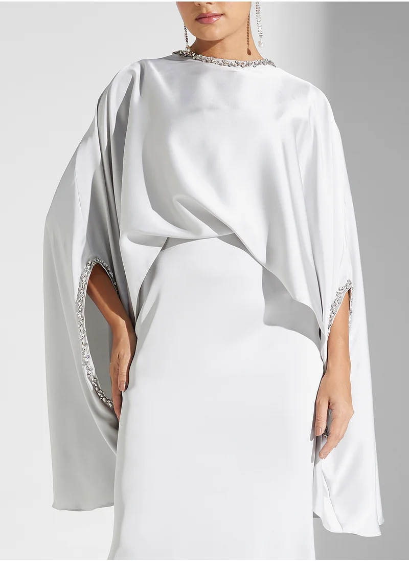 Akadia Fashion cape sleeve crystal neck dress