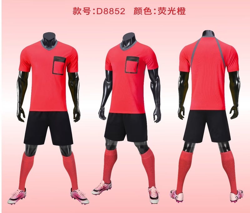 Generic Football referee suit mens and womens adult training suit childrens sports short-sleeved ball suit fixed Z printing match jersey Fluorescent orange 