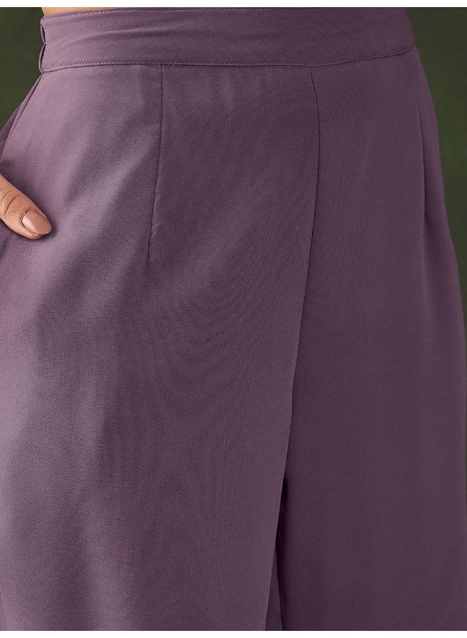 أيه كيه إس طقم كورتا بنفسجي مرصع بالترتر مع شال - Image 3