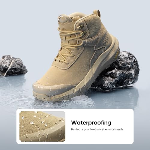 NORTIV 8 Men's Waterproof Military Tactical Work Boots Leather Motorcycle Combat Lightweight Non-Slip Hiking Boots for Men VaporGuard,Size 9.5,Sand,SNMT246M - Image 3