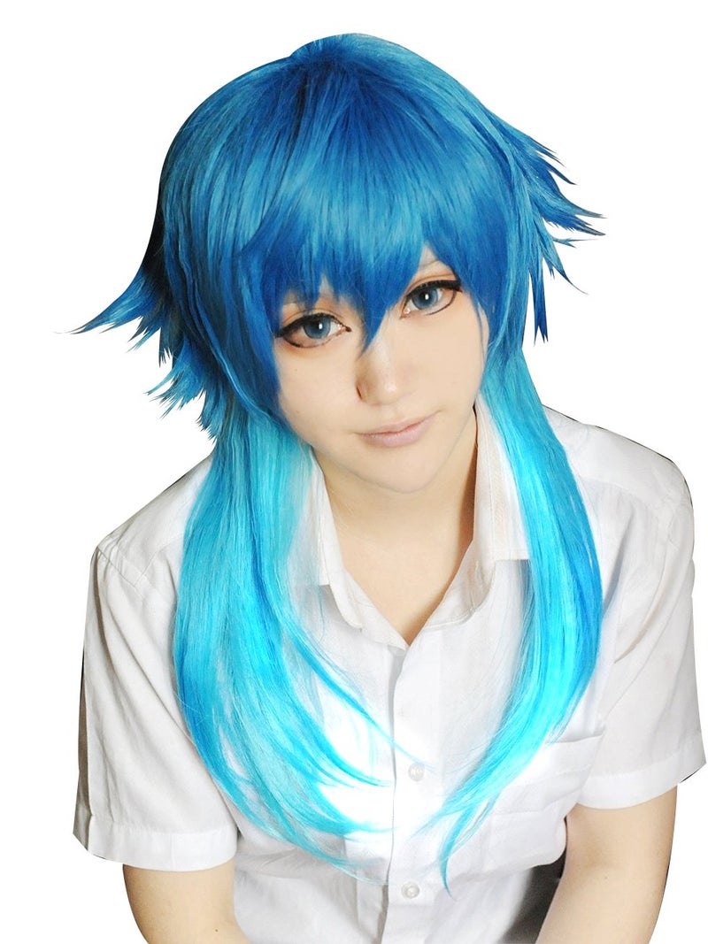 ANOGOL Ombre Blue Wig Layered Wig with Bangs Cosplay Costume Wigs Short Party Hair Synthetic Wig for Women Men Dress Up Wig for Anime Cartoon Costume Halloween Christmas Party Wig