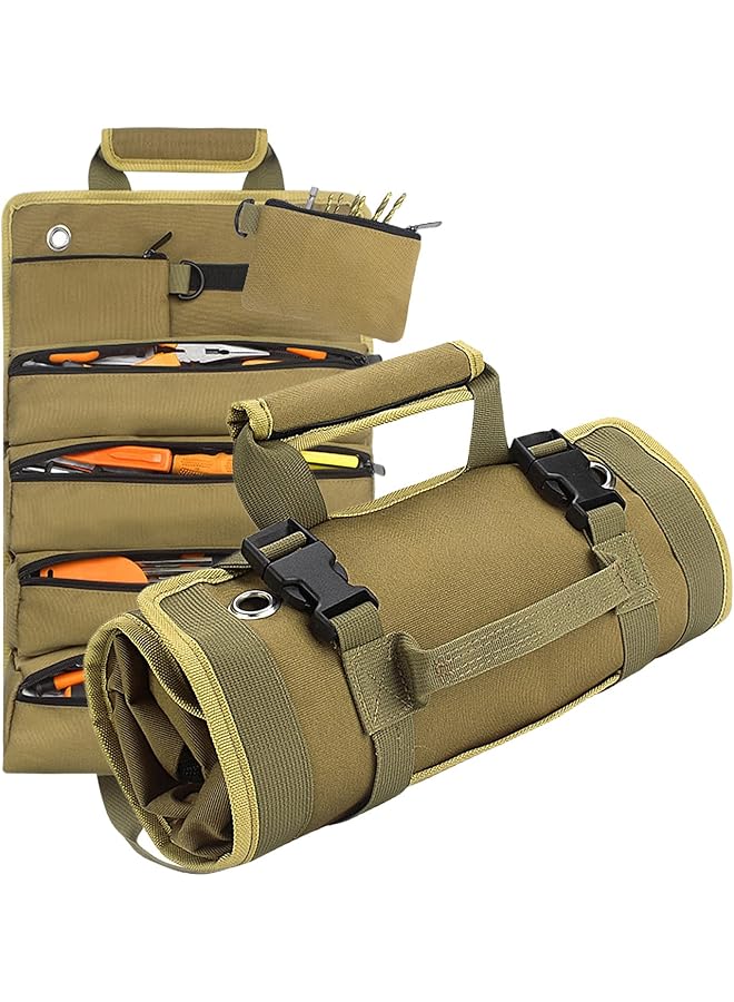PROMASS promass Roll Up Tool Bag, Tool Organizers Small Tool Bag With Detachable Pouches, Heavy Duty Roll Up Tool Bag Organizer With 6 Tool Pouches, Tool Roll Organizer For Mechanic, Electrician & Hobbyist 