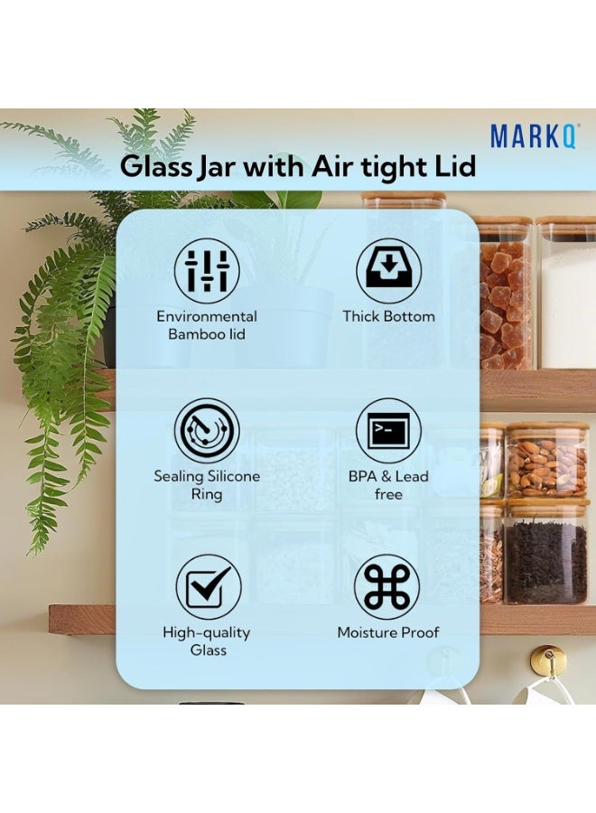 MARKQ Glass Storage Jar with Bamboo Lid, 1250ml, 8x20cm – Tall Airtight Kitchen Container for Flour, Sugar, Pulses, Rice & Everyday Pantry Essentials, Pack of 3 - Image 5