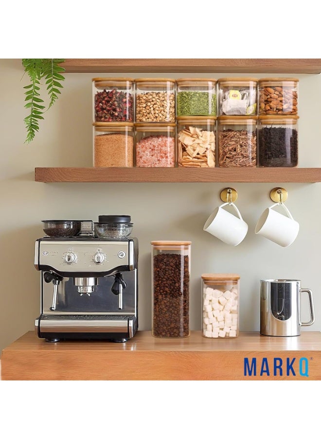 MARKQ Glass Storage Jar with Bamboo Lid, 1250ml, 8x20cm – Tall Airtight Kitchen Container for Flour, Sugar, Pulses, Rice & Everyday Pantry Essentials, Pack of 3 - Image 2