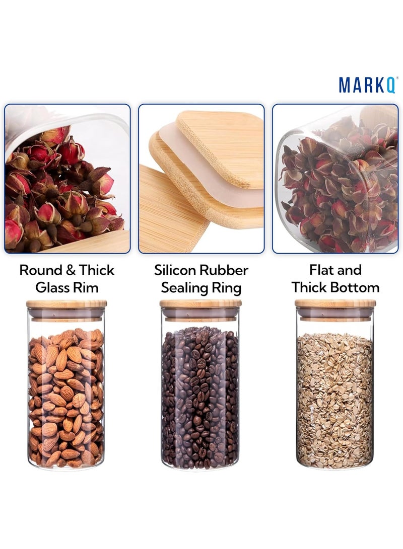 MARKQ Glass Storage Jar with Bamboo Lid, 1250ml, 8x20cm – Tall Airtight Kitchen Container for Flour, Sugar, Pulses, Rice & Everyday Pantry Essentials, Pack of 3 - Image 4