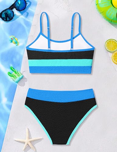 TALLWH Girls Bathing Suit Color Block Two Piece Swimsuit Bikini Sets Bathing Suit for Girls 10-12 Adjustable Straps Girl Swimsuit Size 10-12 - Image 5
