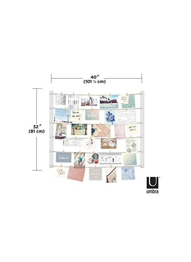 UMBRA - Hangup Display-DIY Frames Collage Set Includes Picture Wire Twine Cords, Wall Mounts and Clothespin Clips for Hanging Photos, Prints and Artwork, 32 x 40, White - Image 1