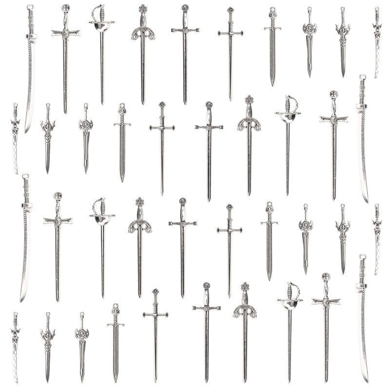 Windspeed Sword Bookmark 40 Pcs Silver Antique Swords Bookmark for Men Ideal Gift for Book Lovers DIY Craft Supplies - Image 1
