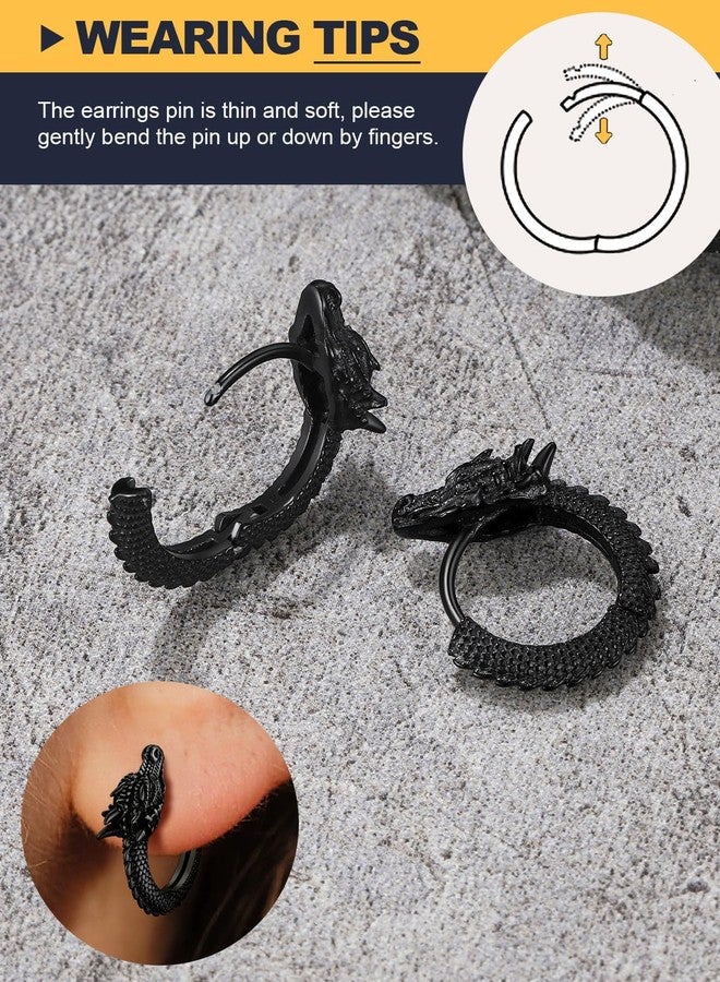 U7 Punk Rock Earrings for Men Women Hypoallergenic Stainless Steel/18K Gold/Black Punk Rock Earrings Personalized Dragon/Dinosaur Earrings, Stainless Steel, No Gemstone - Image 5