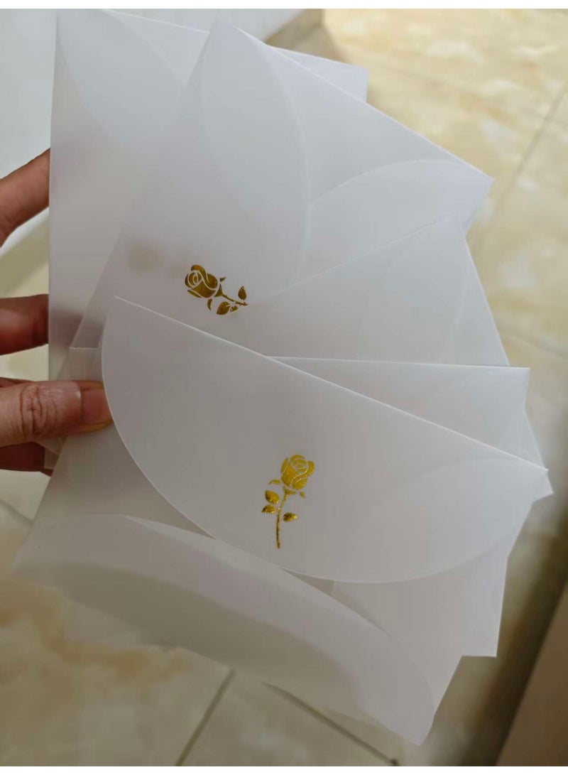 5 pcs  Gold Rose Transparent Envelopes for Wedding Invitations, Greeting Cards, Events, Gift Wrapping, " 6.2*4.2inch