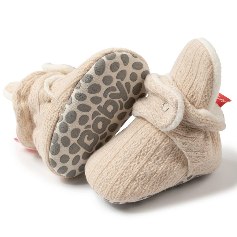 HsdsBebe Unisex Newborn Baby Cotton Booties Non-Slip Sole for Toddler Boys Girls Infant Winter Warm Fleece Cozy Socks Shoes(0-6 months) - Image 1