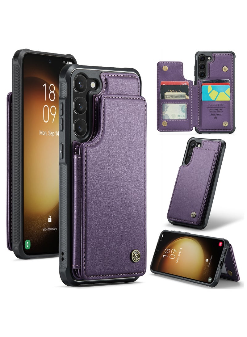 CaseMe Wallet Case for Samsung Galaxy S23 Plus, Premium Handmade Durable PU Leather Slim Shockproof Case with [Double Magnetic Clasp] [Card Holder] [Kickstand] [RFID Blocking] (Purple)  - Image 1