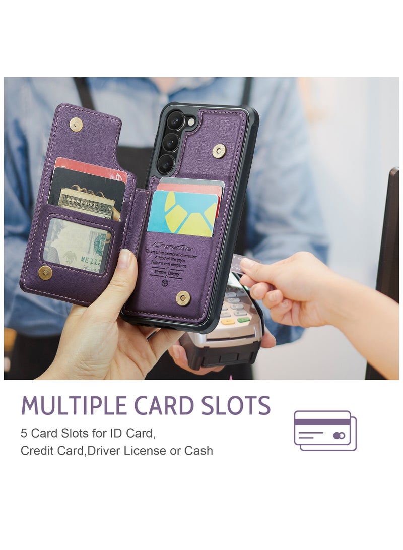 CaseMe Wallet Case for Samsung Galaxy S23 Plus, Premium Handmade Durable PU Leather Slim Shockproof Case with [Double Magnetic Clasp] [Card Holder] [Kickstand] [RFID Blocking] (Purple)  - Image 2