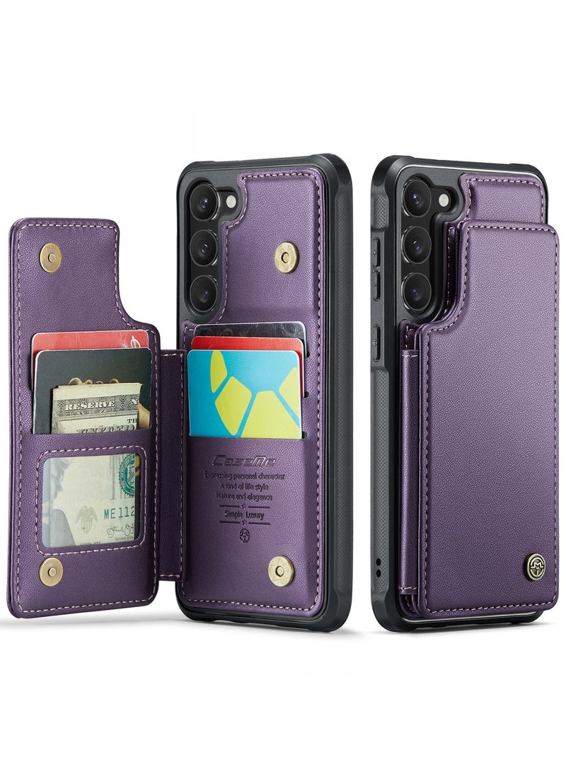 CaseMe Wallet Case for Samsung Galaxy S23 Plus, Premium Handmade Durable PU Leather Slim Shockproof Case with [Double Magnetic Clasp] [Card Holder] [Kickstand] [RFID Blocking] (Purple)  - Image 3