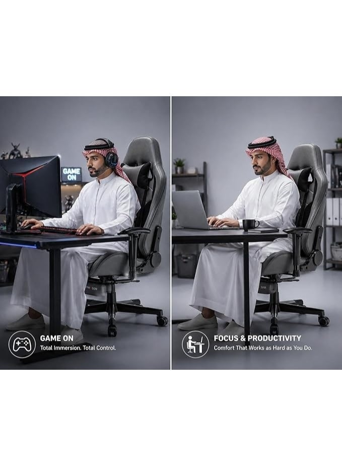 Gaming and Office Chair with Adjustable Backrest Headrest and Lumbar Cushion Comfortable Computer Chair for Long Sitting Hours - Image 4