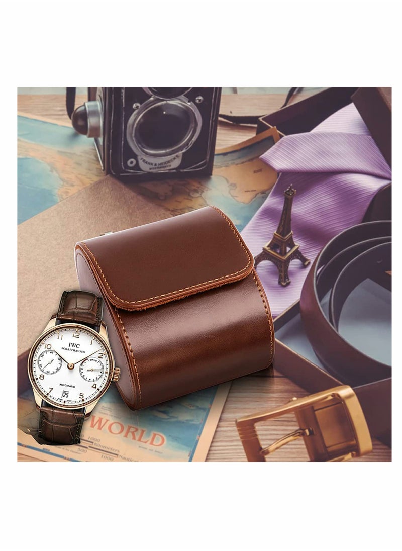 Excefore - Watch Roll Travel Case, Single Watch Case for Men and Women with Suede Lining - Watch Roll Travel Case - Storage Organizer and Display(Dark Brown)… - Image 1