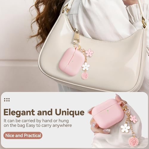 Wowwat for AirPods Pro 3 Case Cover 2025, Soft Pink Silicone Protective Shell Compatible with Apple AirPods Pro 3 Generation Case for Women Girly with Flower Chain,Keychain & Cleaner Kit-Pink - Image 5