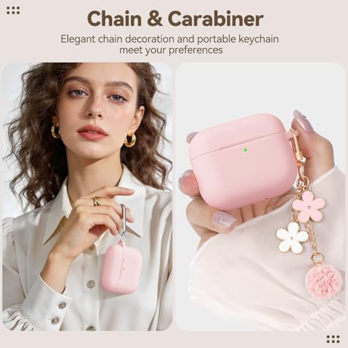 Wowwat for AirPods Pro 3 Case Cover 2025, Soft Pink Silicone Protective Shell Compatible with Apple AirPods Pro 3 Generation Case for Women Girly with Flower Chain,Keychain & Cleaner Kit-Pink - Image 4