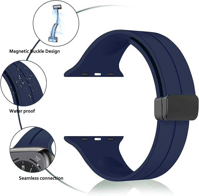 Unipha Magnetic Silicone Band for Apple Watch 49mm 45mm 44mm 42mm, Sport Wristband Strap for iWatch Series 9/8/7/6/5/4/3/SE (2nd Gen)/Ultra 2 for Men & Women – Navi Blue - Image 2