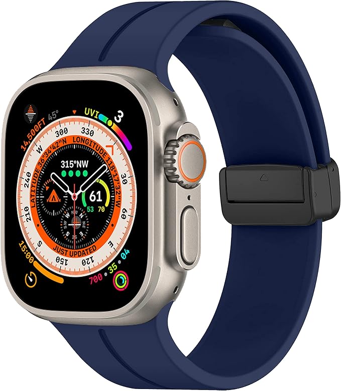 Magnetic Silicone Band for Apple Watch 49mm 45mm 44mm 42mm, Sport Wristband Strap for iWatch Series 9/8/7/6/5/4/3/SE (2nd Gen)/Ultra 2 for Men & Women – Navi Blue